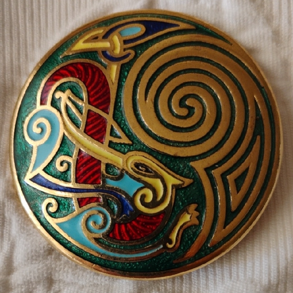 Celtic Symbol Style Colorful Design large brooch